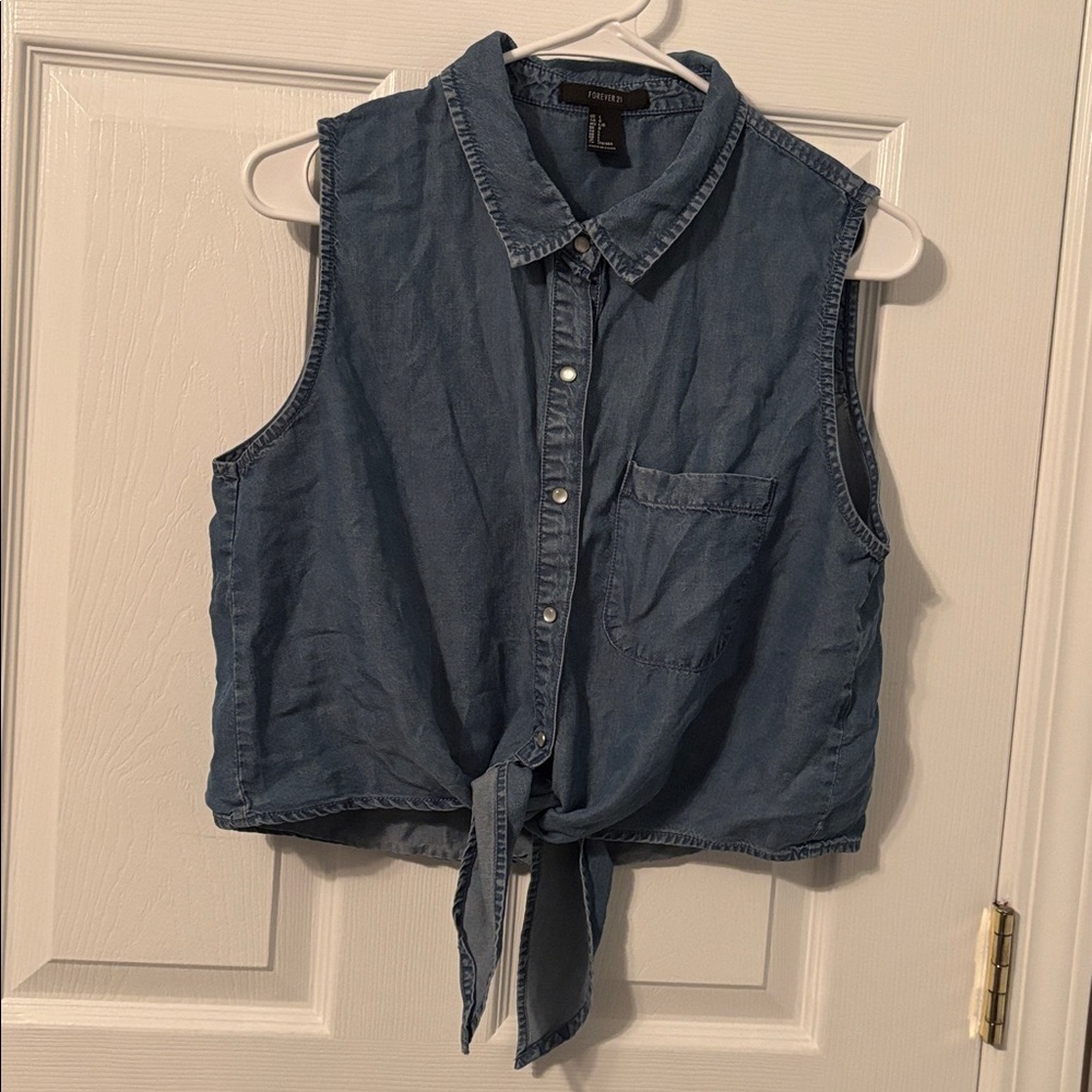 Tie front denim top
